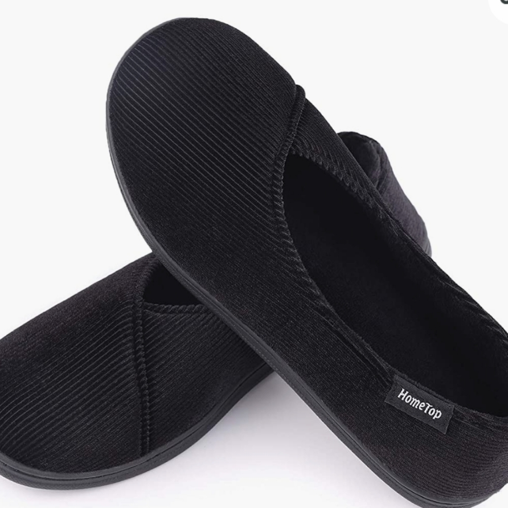 Hometop Women's Black Corduroy Memory Foam Slippers Size 10 w/ Box